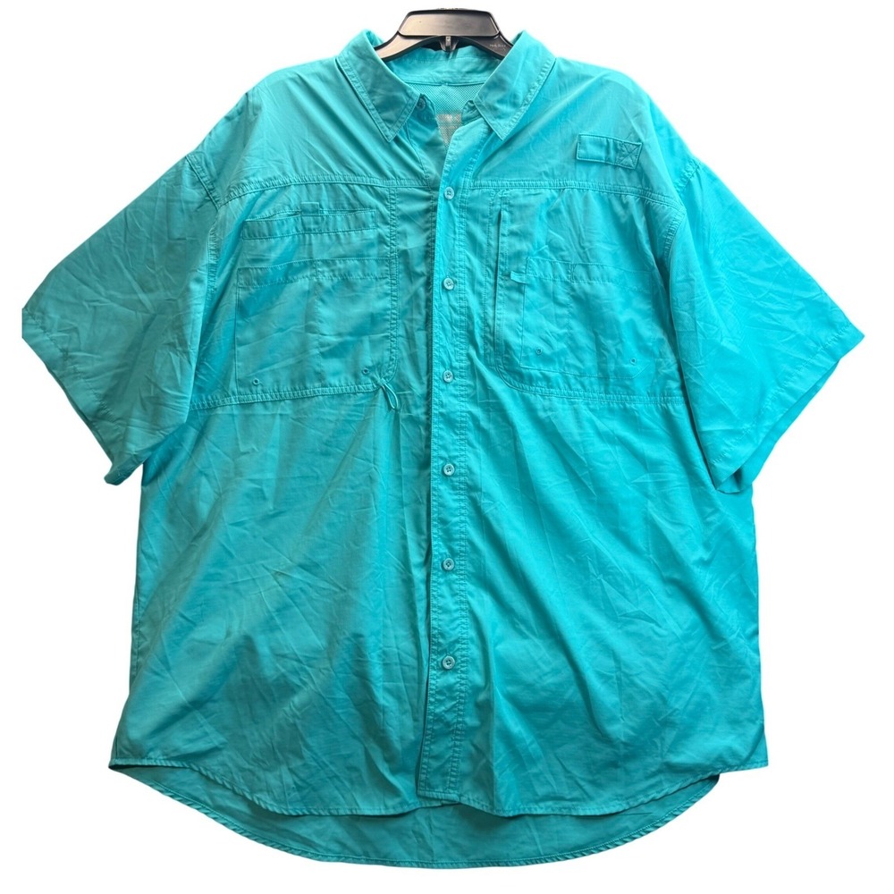 Reel Legends Fishing Shirt Mens 2X Teal Blue Saltwater II Vented Gorpcore Summer